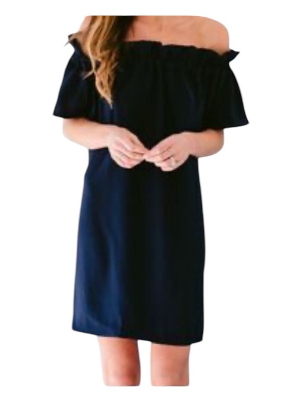 Pleione NWT Women’s XS Navy Off Shoulder Shift Dress Flutter Sleeve Cocktail